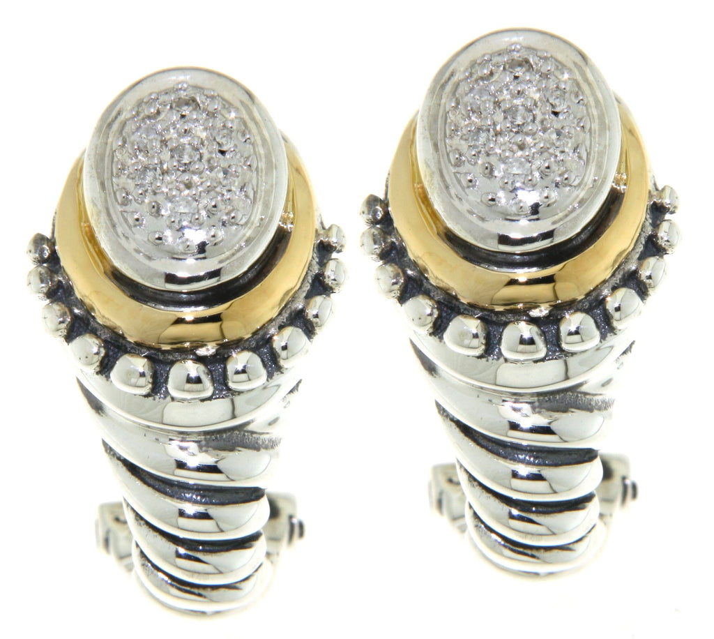 SS/14K PAVE DIAMOND CABLE DESIGN EARRINGS