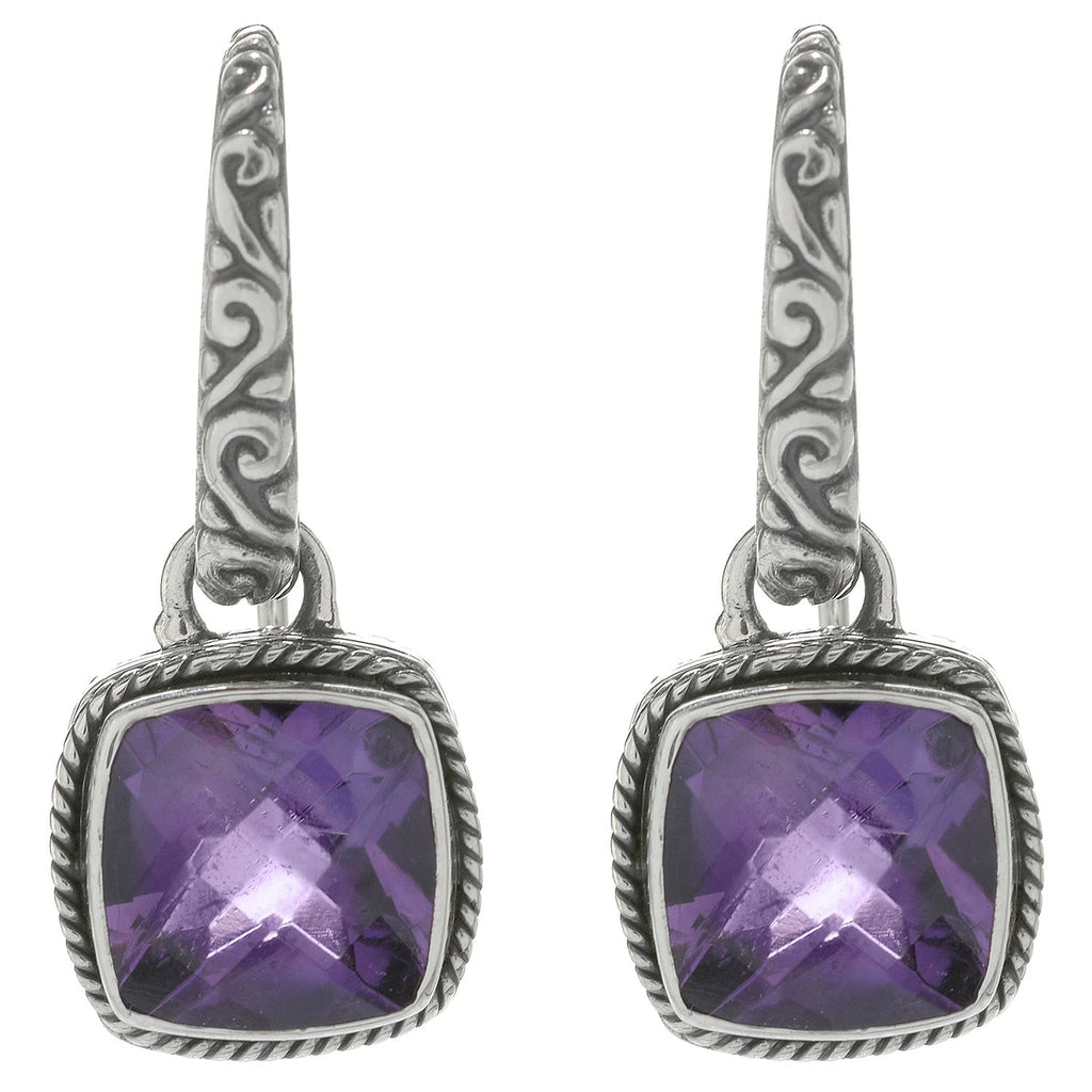 SS SQUARE FLORAL AMETHYST EARRINGS