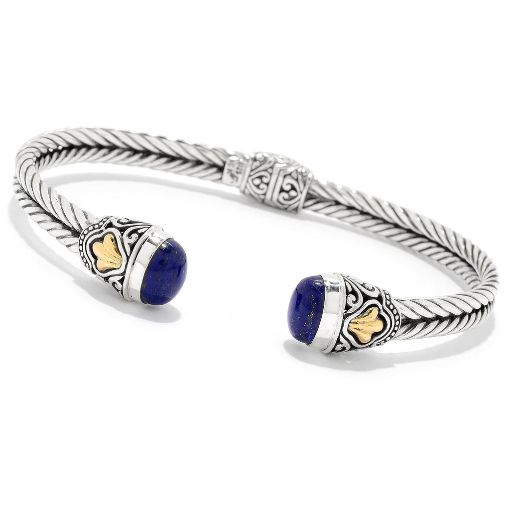 SS/18K 6.75" LAPIS BANGLE WITH DOUBLE TWISTED CABLE