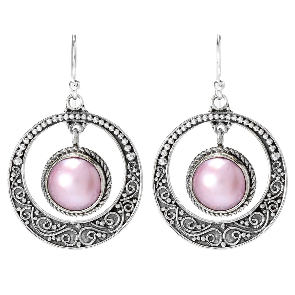 SS ROUND DROP EARRINGS WITH PINK MABE PEARL