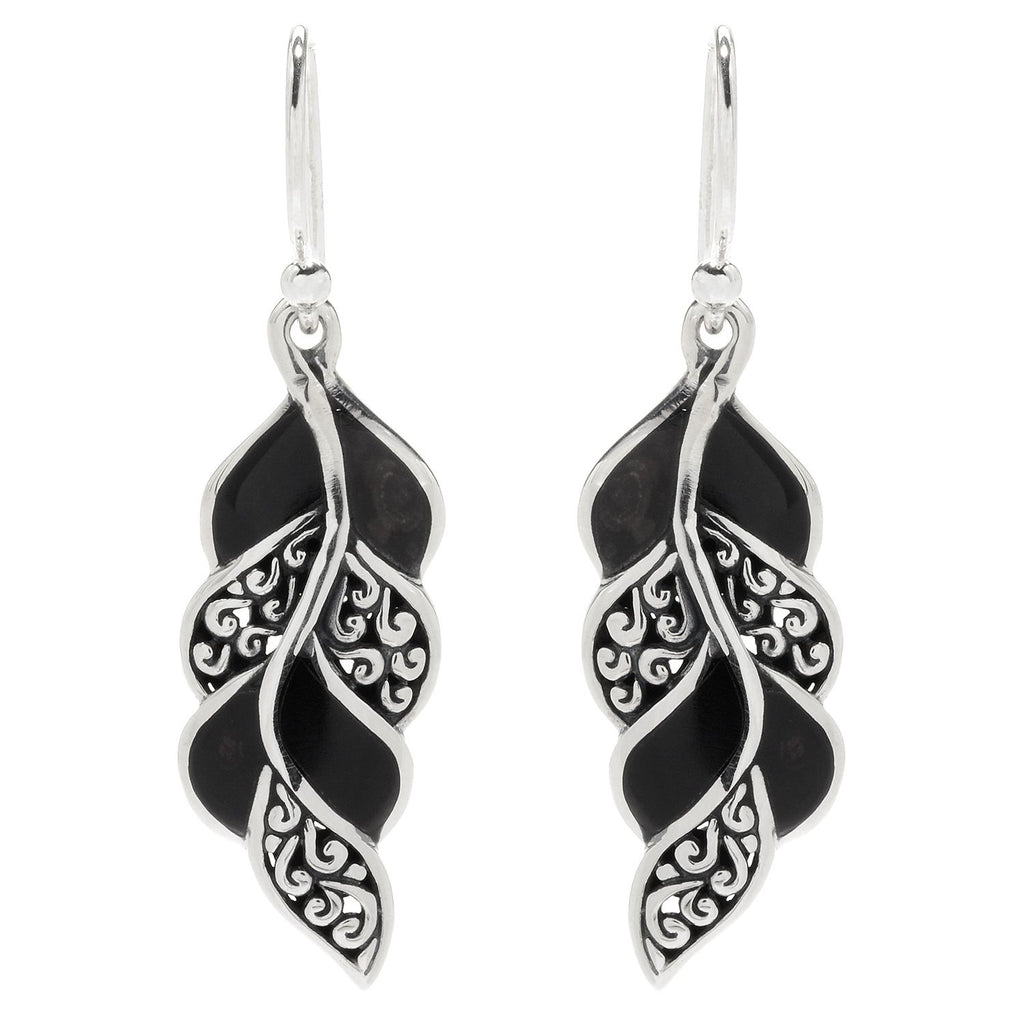 SS LEAF DESIGN EARRING WTH BLACK MOTHER OF PEARL