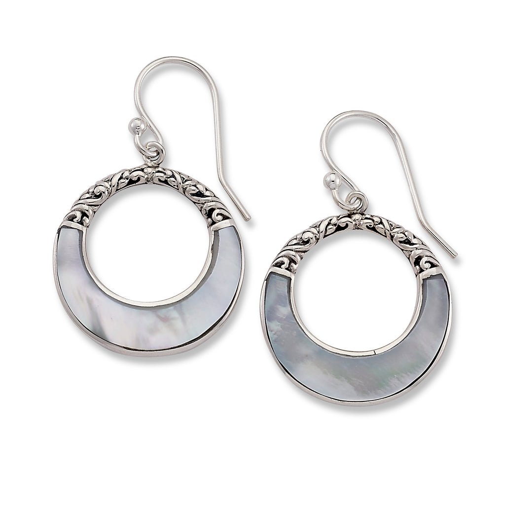 SS ROUND MOTHER OF PEARL OPEN EARRINGS