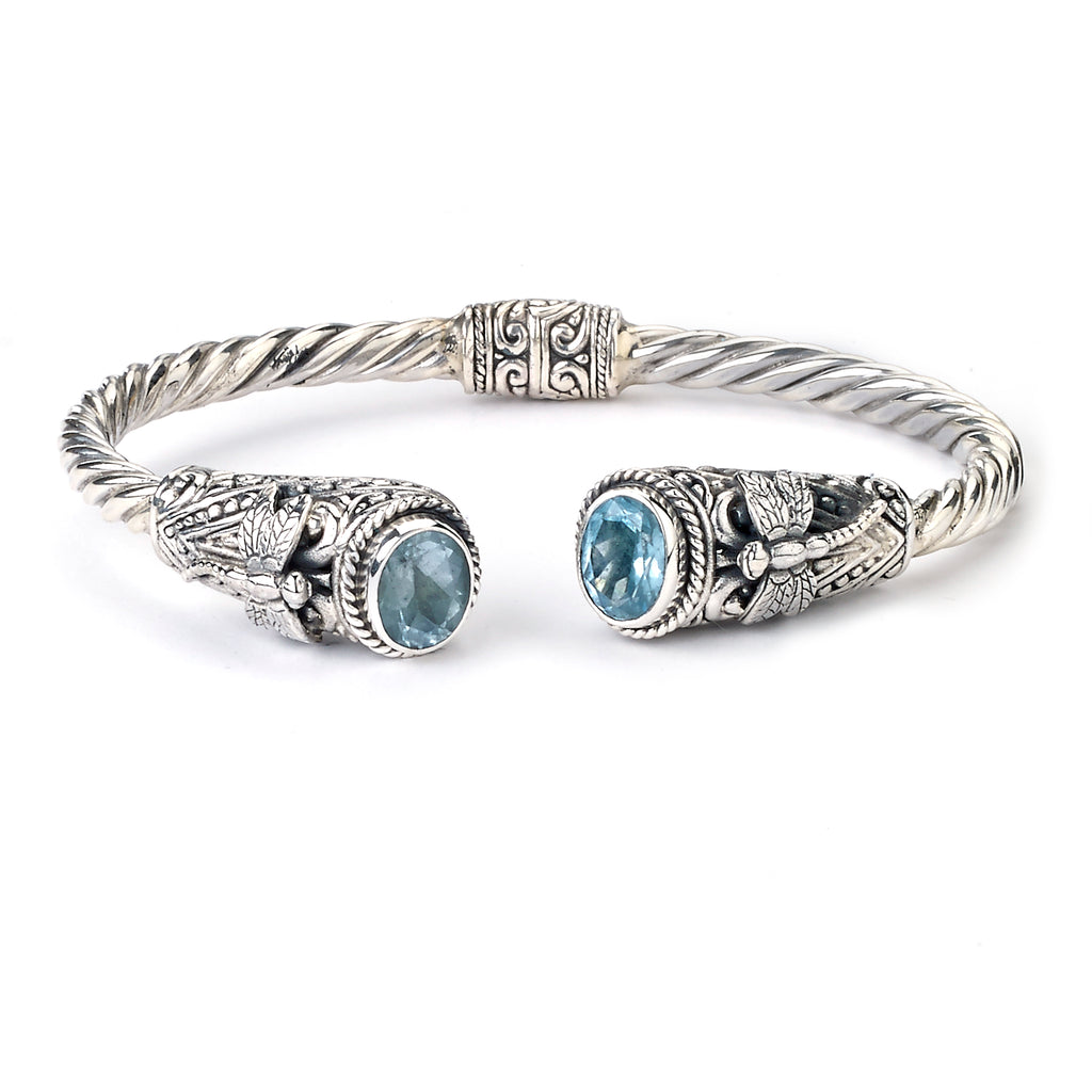 SS BLUE TOPAZ BANGLE WITH DRAGONFLY DESIGN