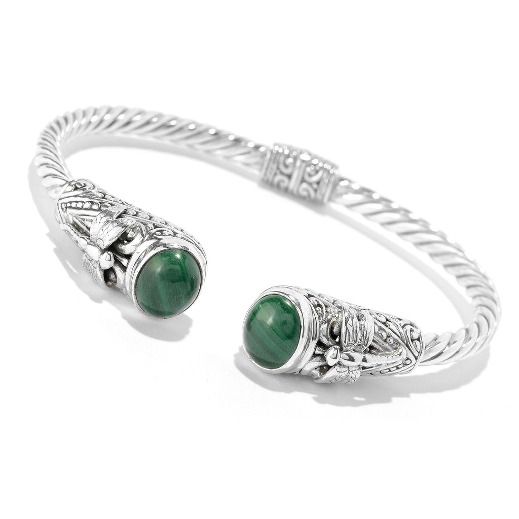 SS MALACHITE BANGLE WITH DRAGONFLY DESIGN