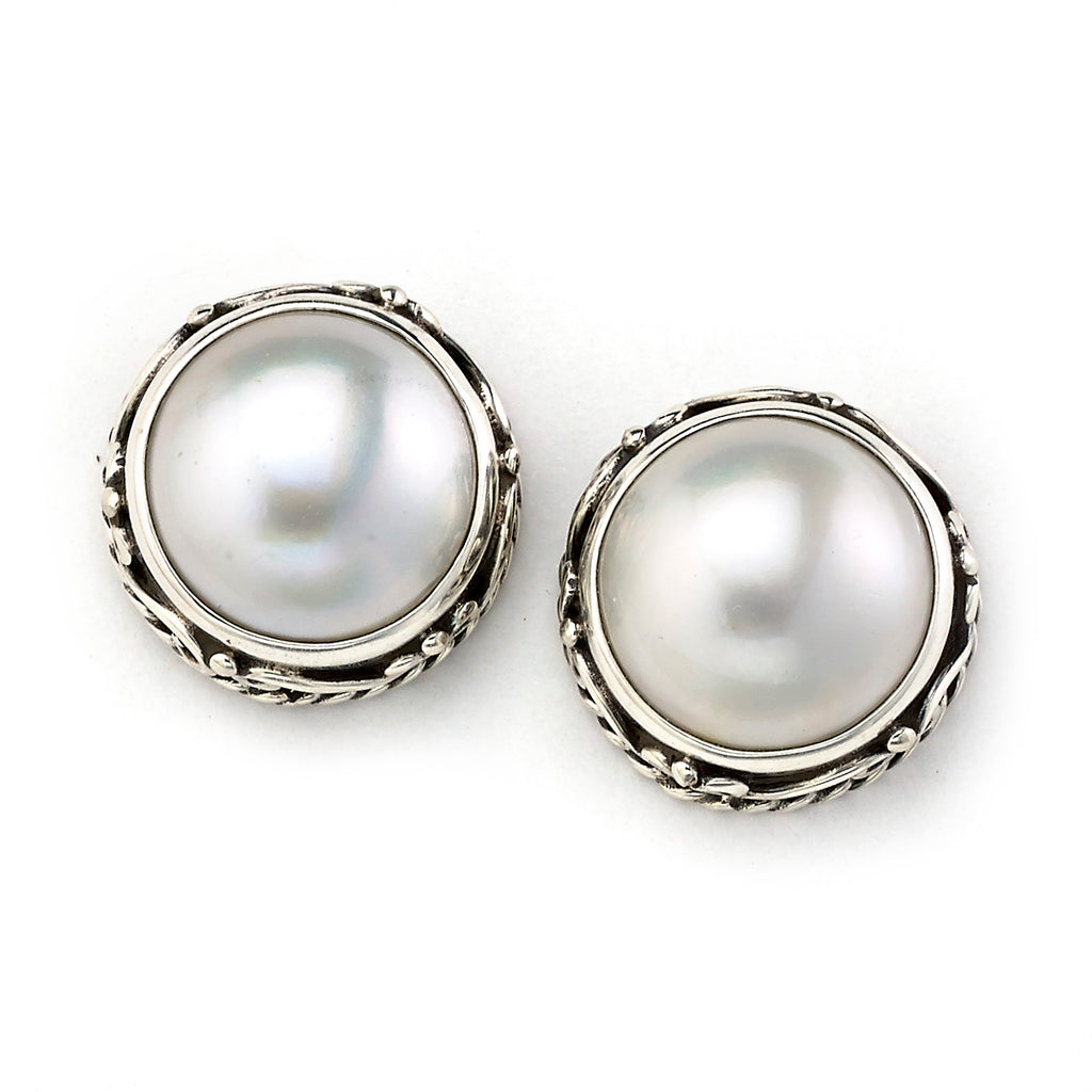 SS ROUND WHITE MABE PEARL STUD EARRINGS
