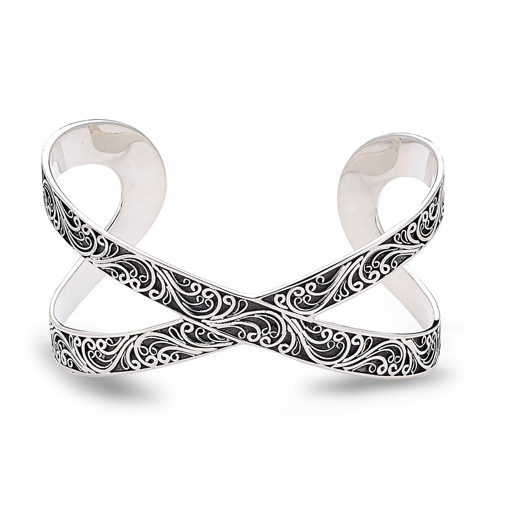 SS "X" BANGLE WITH BALINESE DESIGN