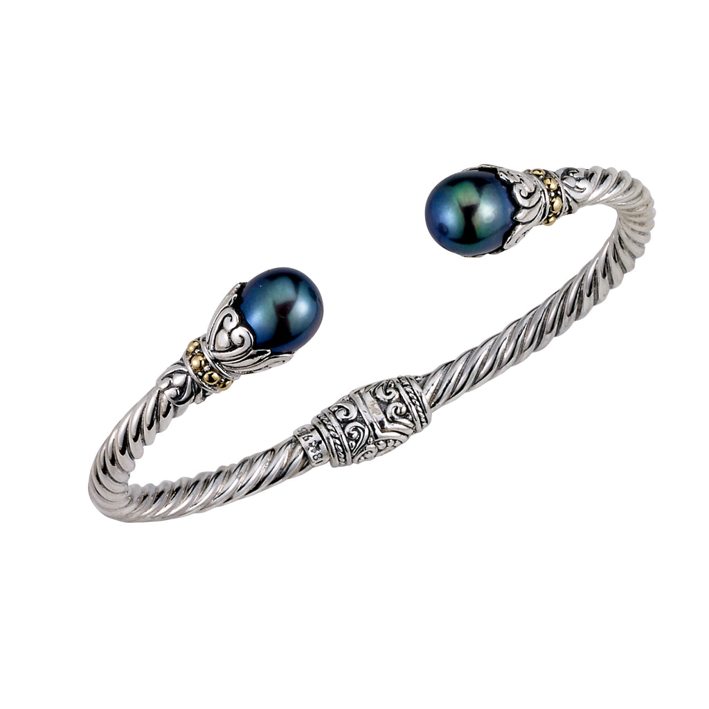 SS/18K TWISTED BLUE FRESH WATER PEARL CABLE BANGLE