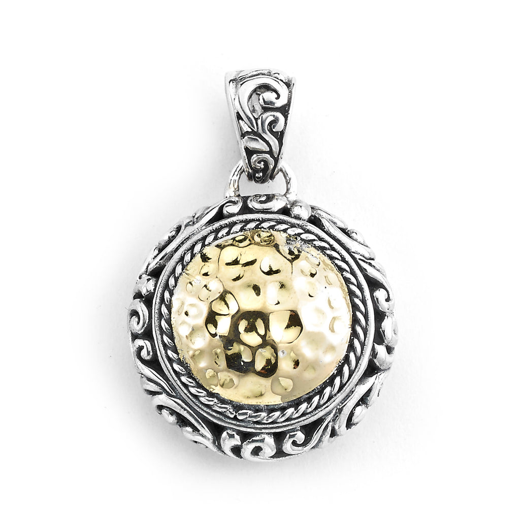 SS/18K ROUND HAMMERED GOLD PENDANT