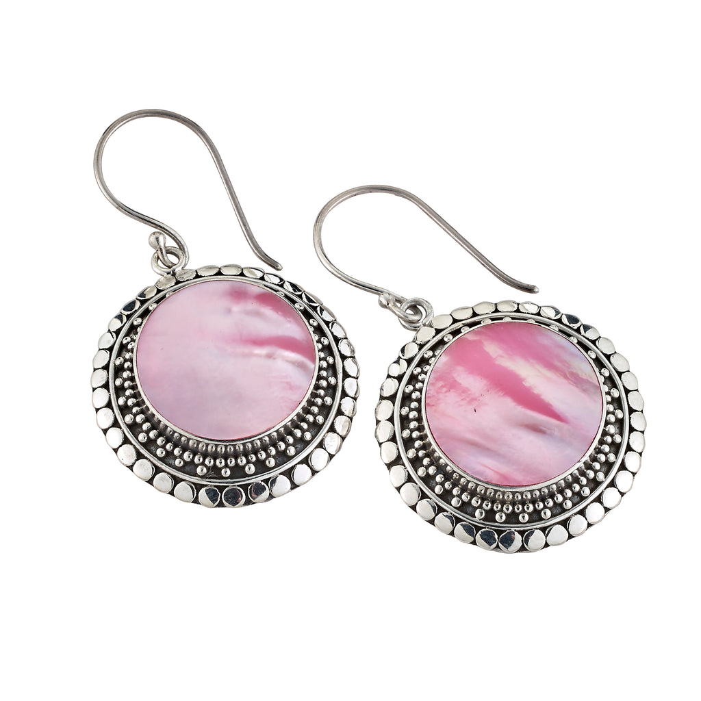 SS ROUND PINK MOTHER OF PEARL EARRINGS