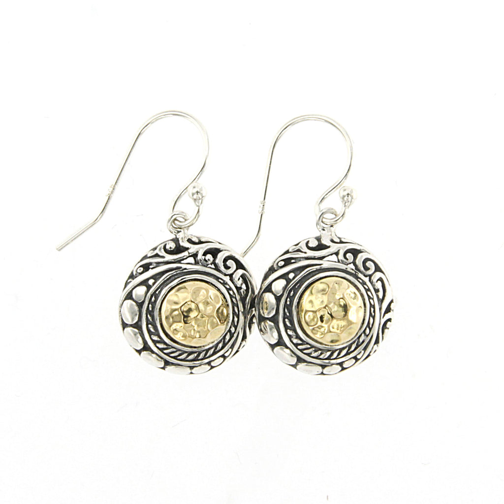 SS/18K ROUND HAMMERED GOLD EARRINGS