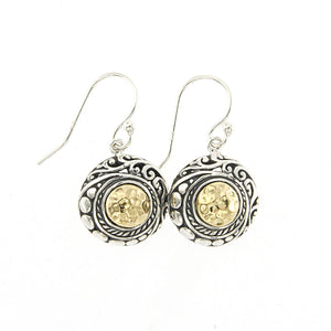 SS/18K ROUND HAMMERED GOLD EARRINGS
