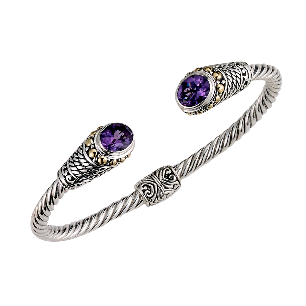SS/18K OVAL AMETHYST TWISTED CABLE BANGLE