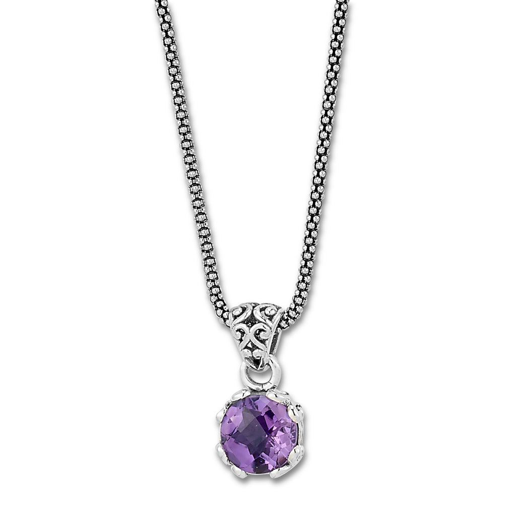 SS 7MM ROUND AMETHYST PENDANT ON CHAIN