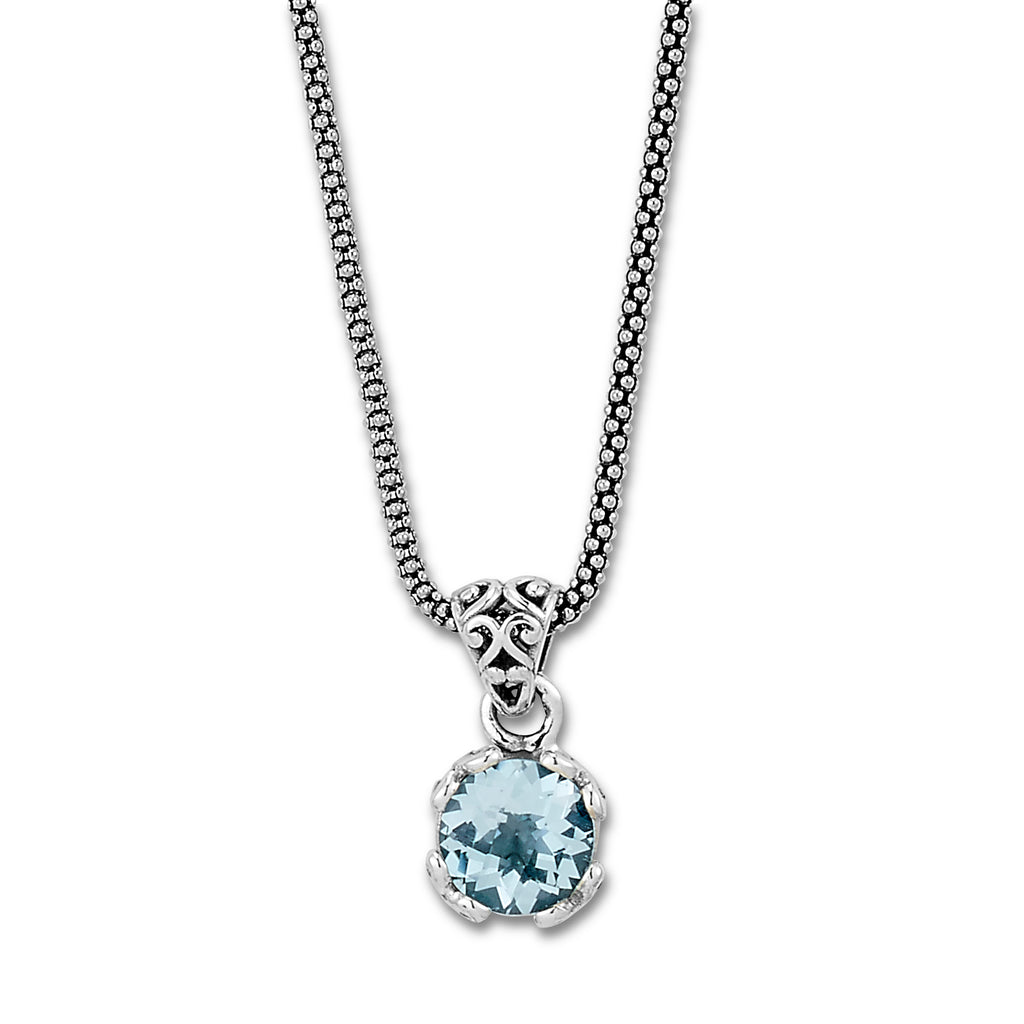 SS 7MM ROUND BLUE TOPAZ PENDANT ON CHAIN