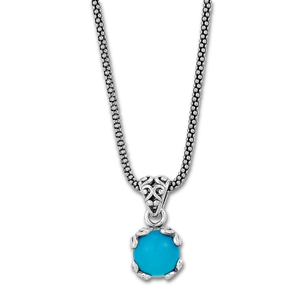 SS 7MM ROUND SLEEPING BEAUTY TURQUOISE PENDANT WITH CHAIN