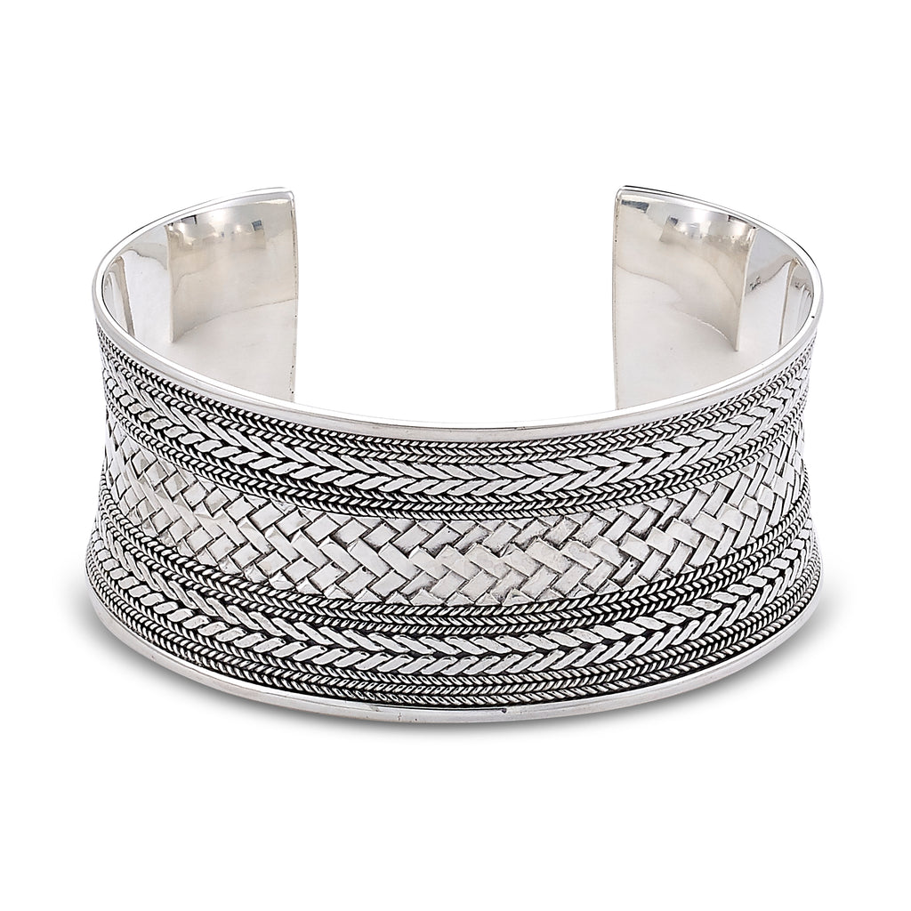 SS WOVEN AND TWISTED ROPE DESIGN CUFF BANGLE