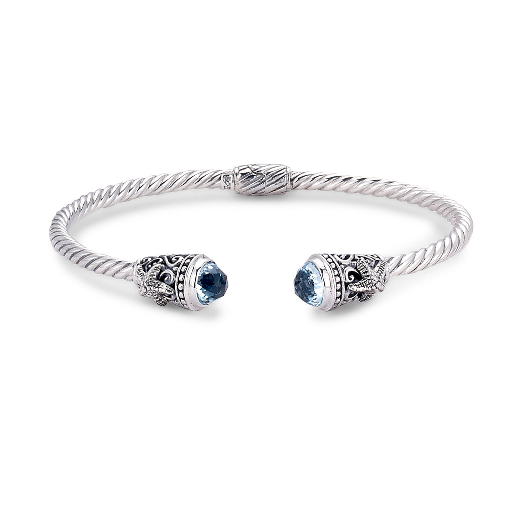 SS 3MM TWISTED CABLE BANGLE WITH STARTFISH AND BULLET CUT BT