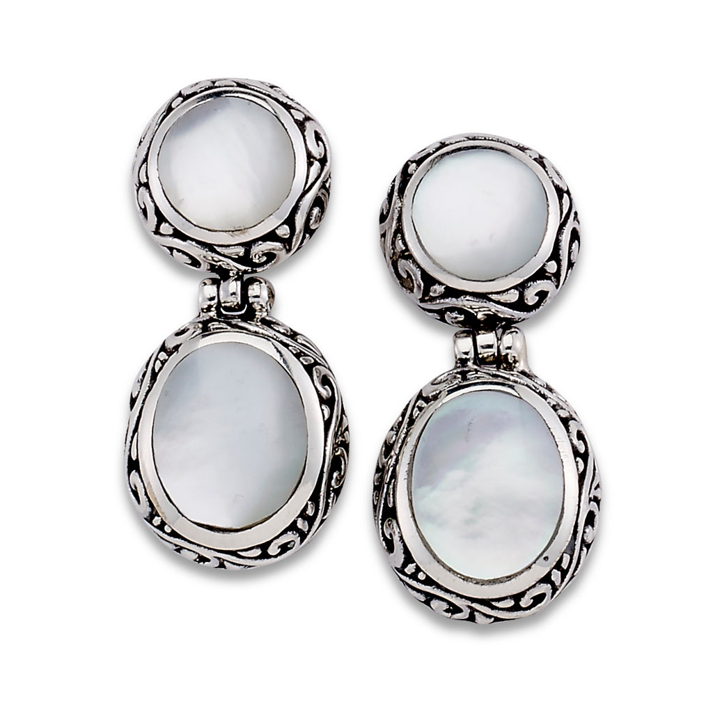 SS TWO STONE DROP MOTHER OF PEARL EARRINGS