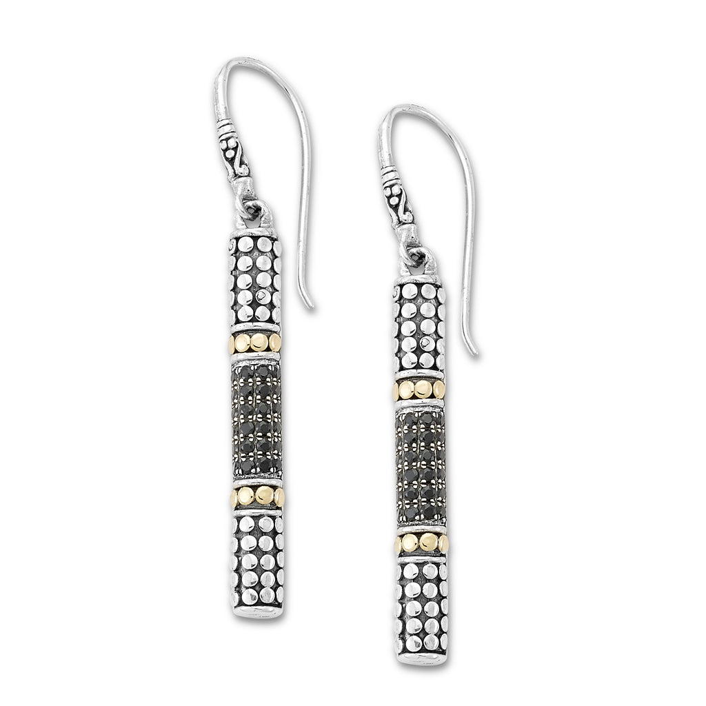SS/18K BAR DROP EARRINGS WITH PAVE BLACK SPINEL