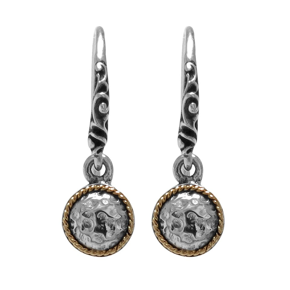 SS/18K ROUND HAMMERED SILVER EARRINGS WITH GOLD ROPE