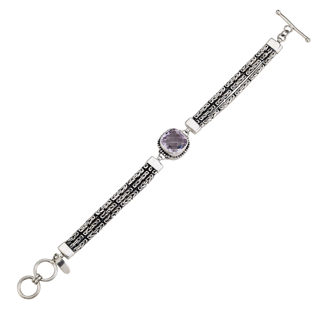 SS FACETED AMETHYST CUSHION CENTER BRACELET