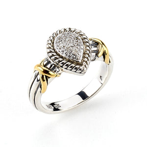 SS/18K PAVE DIAMOND TEAR SHAPE CENTER RING