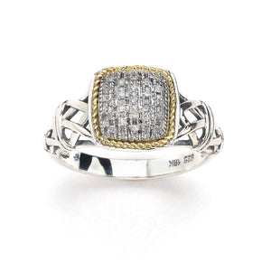 SS/18K PAVE DIAMOND CENTER RING