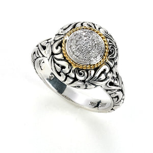 SS/18K PAVE DIAMOND CENTER PAISLEY DESIGN RING