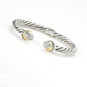 SS/14K PAVE DIAMOND CABLE BANGLE