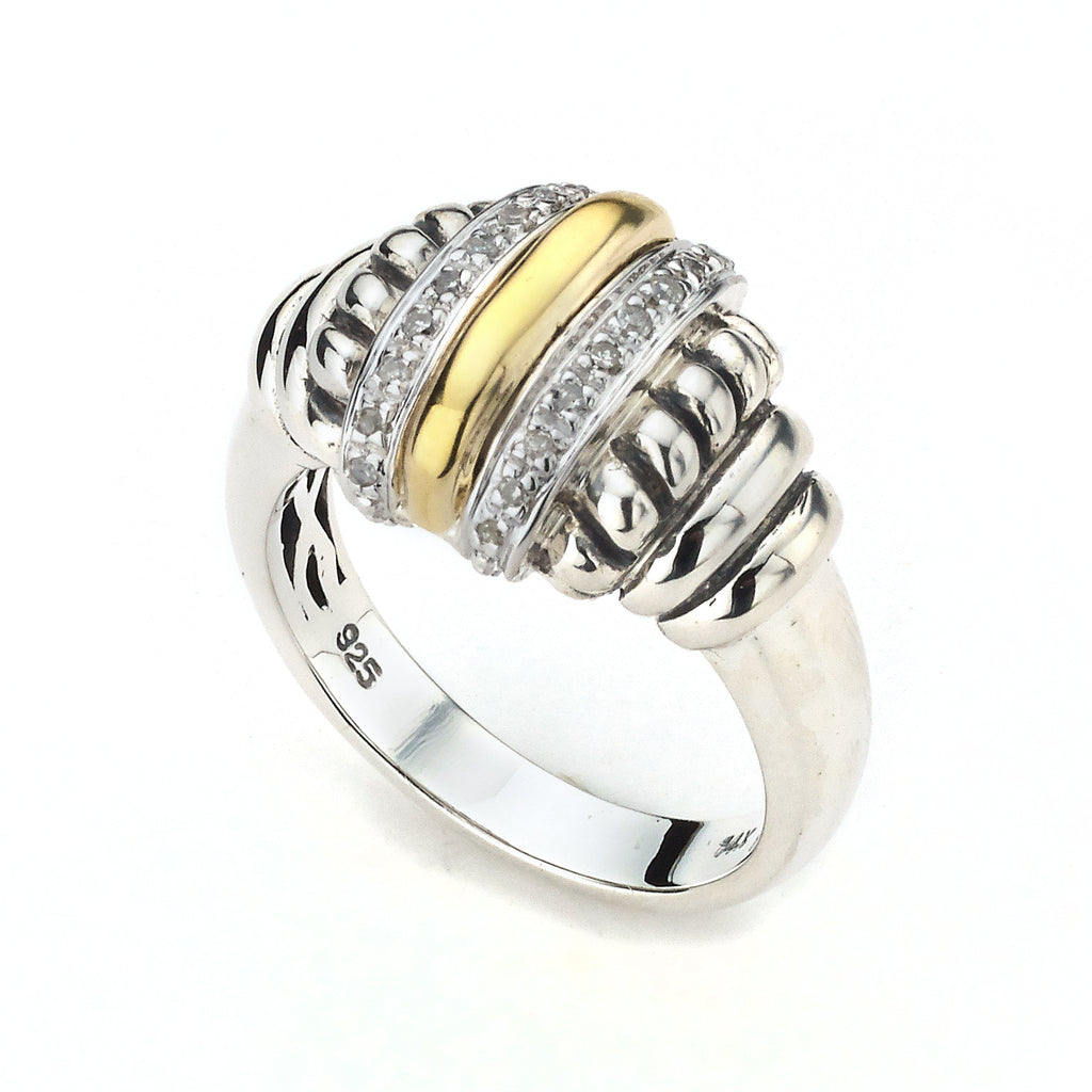 SS/14K DIAMOND AND GOLD RING