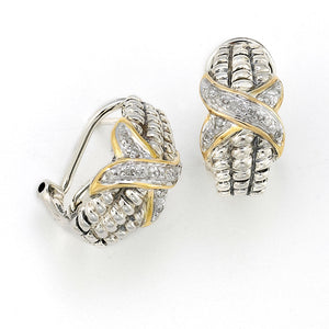 SS/14K "CRISS CROSS" DIAMOND EARRINGS