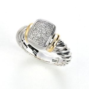 SS/14K PAVE DIAMOND CENTER WITH GOLD BORDER RING