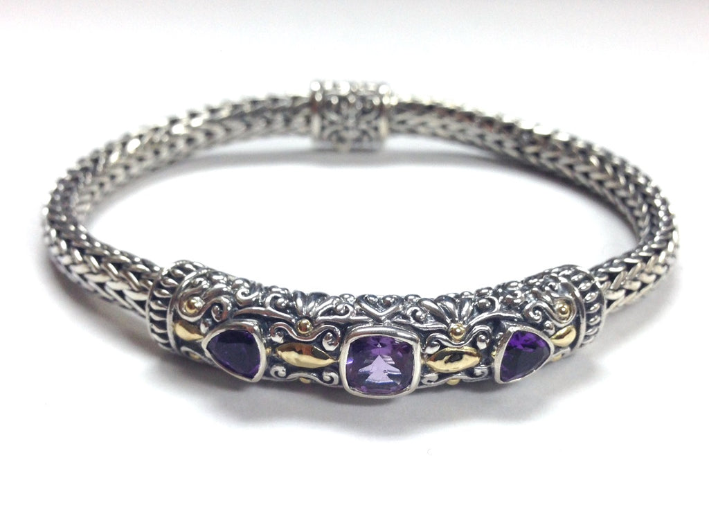 SS/18K AMETHYST BRACELET WITH 1-6MM CUSH & 2-5MM TRILL