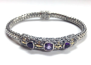 SS/18K AMETHYST BRACELET WITH 1-6MM CUSH & 2-5MM TRILL