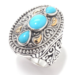 SS/18K SCROLL WORK NORTH-SOUTH SLEEPING BEAUTY TURQ RING