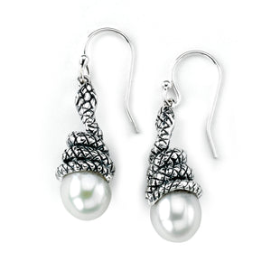 SS SNAKE WRAP AROUND FRESH WATER PEARL EARRINGS