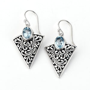 SS BLUE TOPAZ TRAINGLE EARRINGS