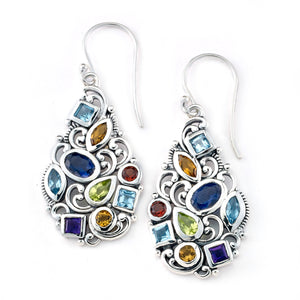 SS MULTI-GEMSTONE MULTI-SHAPE EARRINGS