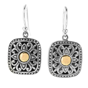 SS DANGLING SQUARE EARRINGS W/ GOLD EMBELLESHMENT IN FLOWER