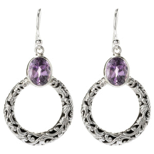 SS CIRLE AMETHYST DANGLE EARRING