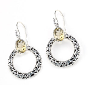 SS CIRCLE DANGLING EARRINGS W/ CITRINE