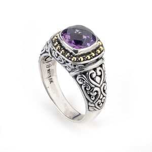 SS/18K RING AMETHYST SWIRL DESIGN