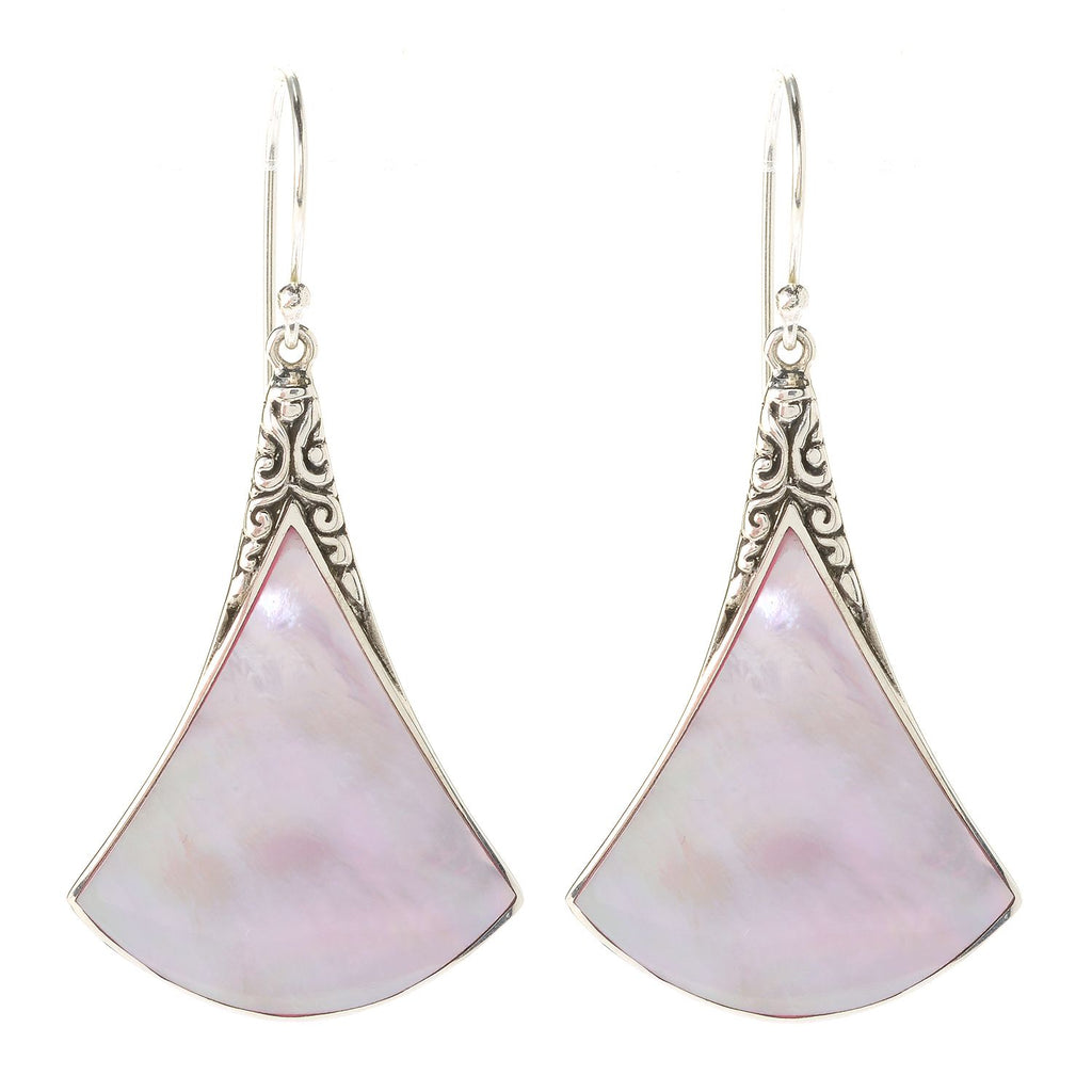 SS PINK MOTHER OF PEARL FAN DROP EARRINGS