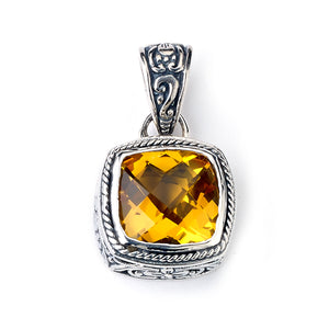 SS SQUARE FLORAL PENDANT W/ CITRINE CENTER