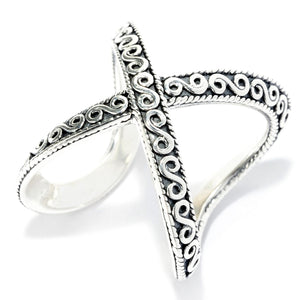 SS SWIRL DESIGN CROSS OVER RING