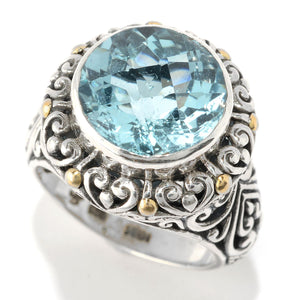 SS/18K ROUND BLUE TOPAZ RING