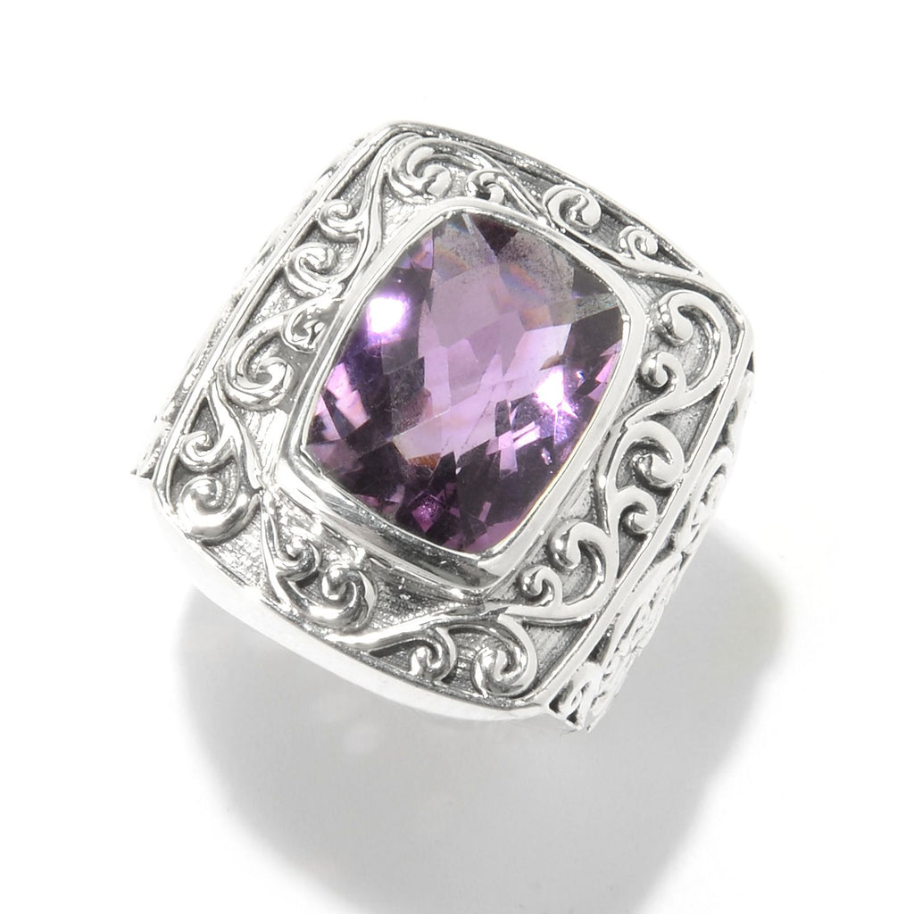 SS AMETHYST BALI DESIGN RING