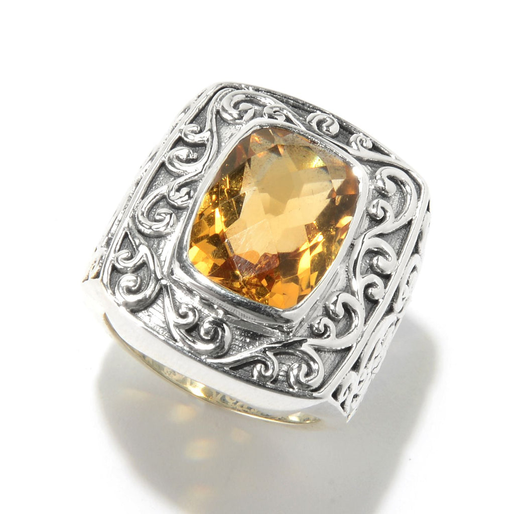 SS CITRINE BALI DESIGN RING