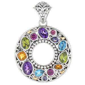 SS/18K ROUND KEY HOLE PENDANT WITH MULTI GEMSTONES