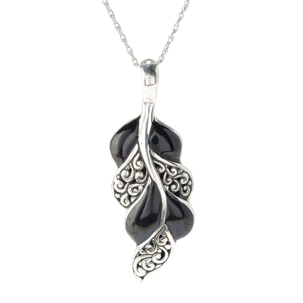 SS LEAF DESIGN BLACK SHELL PENDANT